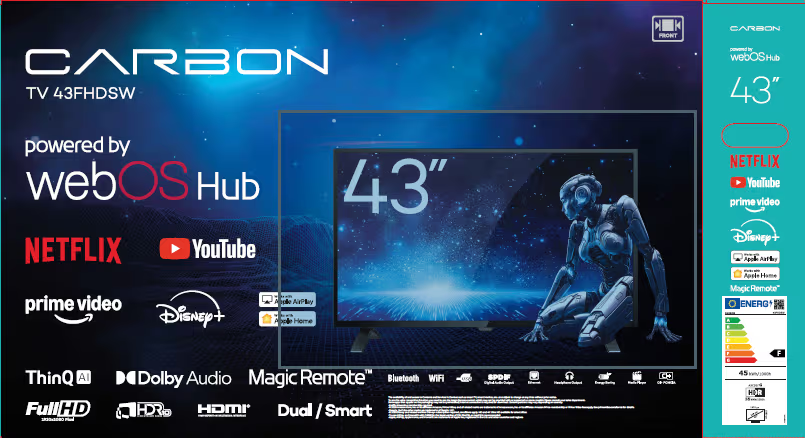 Carbon Televizor sa magičnim daljinskim 43FHDSW, 43'' FHD, Smart, WebOS, Crni