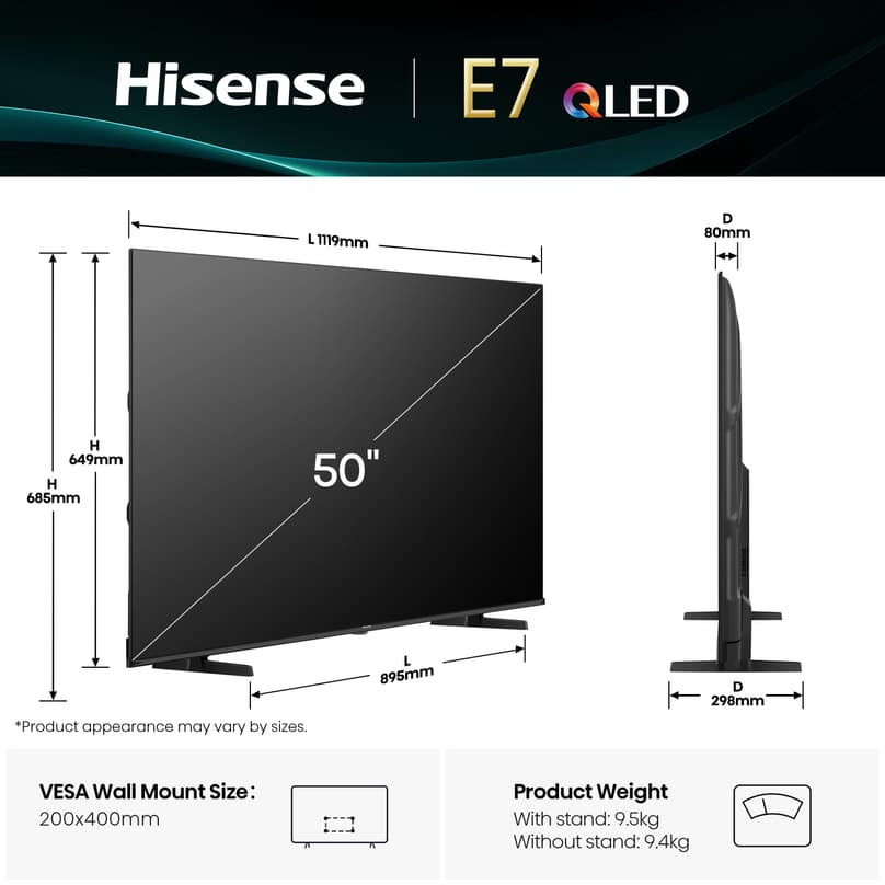 Hisense Televizor 50E7Q, 50", QLED, 4K, UHD, Smart TV